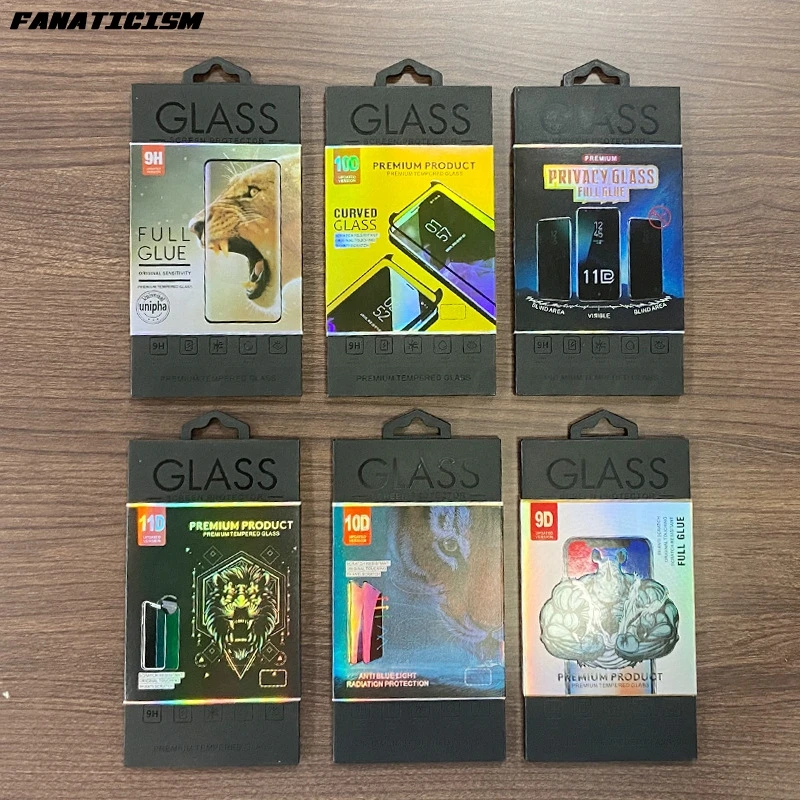 100pcs Mobile Phone Tempered Glass Packaging Box Curved Anti-dust Glass Film Packaging Phone Screen Protector Black Plastic Box
