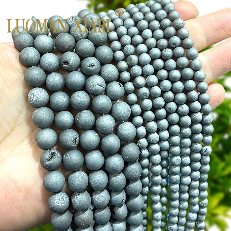 الحجر الطبيعي فضي كريستال الأسنان العقيق 6 8 10 مللي متر فضفاض خزر عازل لصنع المجوهرات أساور يدوية إكسسوارات جذابة