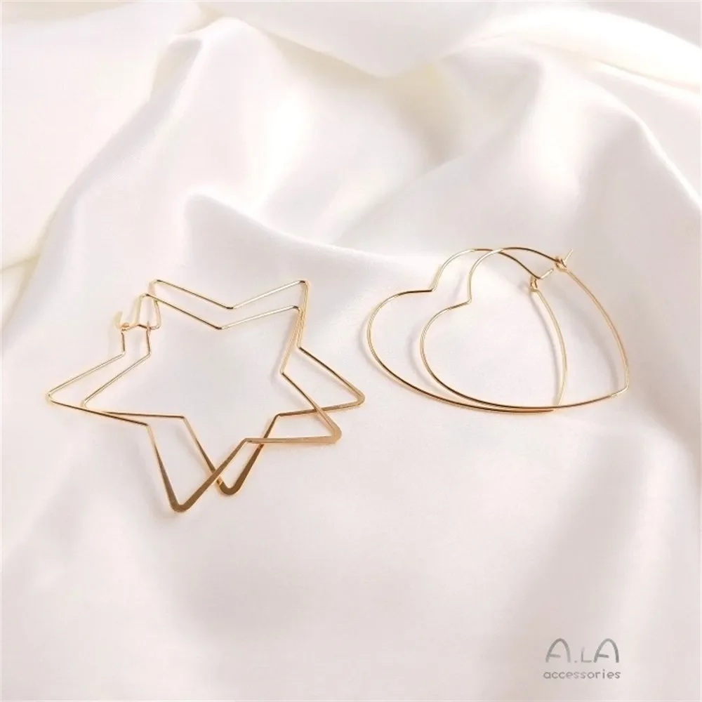 Earrings 14K Gold Wrapped Peach Heart-shaped Five Pointed Star Big Earrings Ins Minimalist DIY Handmade Earrings E022