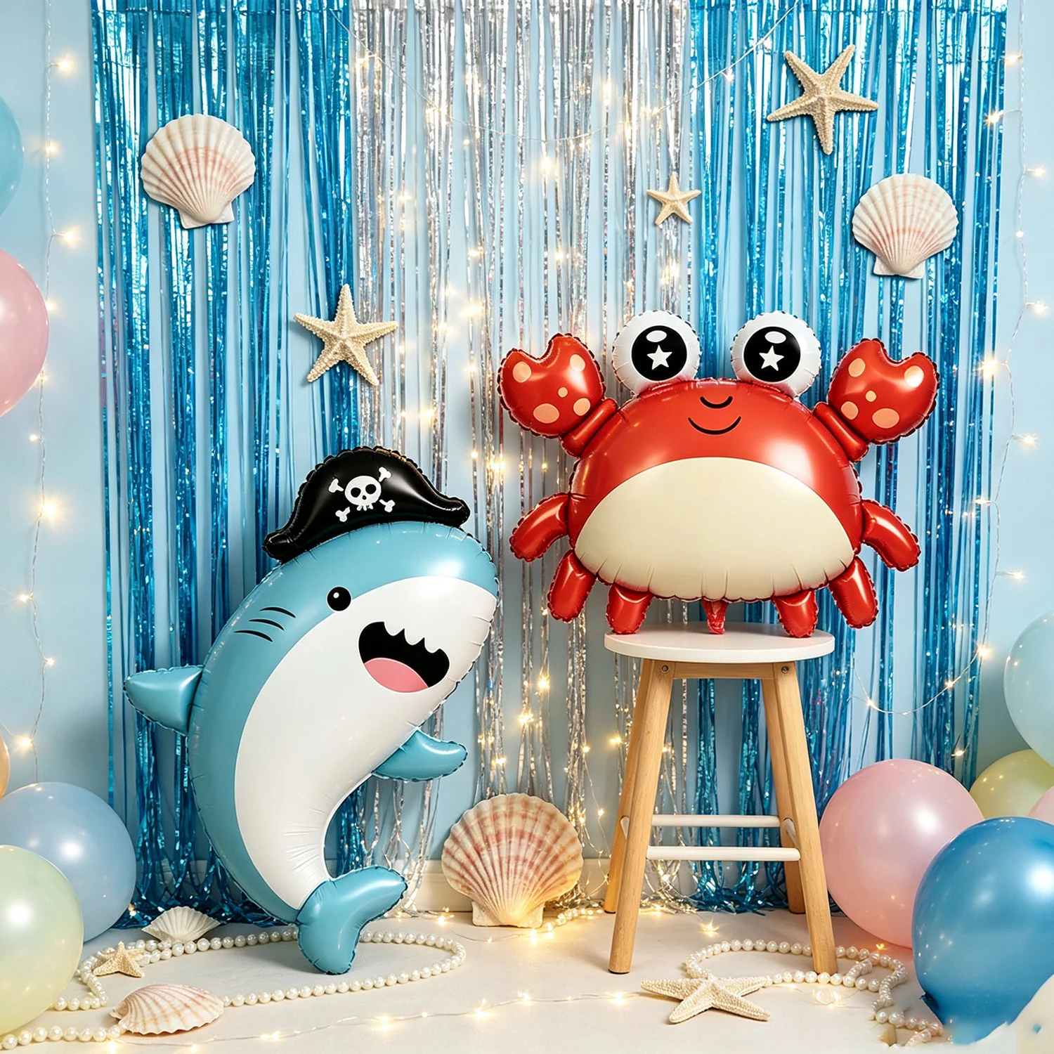 4 Stück Folienballons mit Meeresmotiv: Pirat, Hai, Delfin, Qualle, Krabbe, Unterwasser-Geburtstagsparty-Deko, Baby-Shower-Zubehör