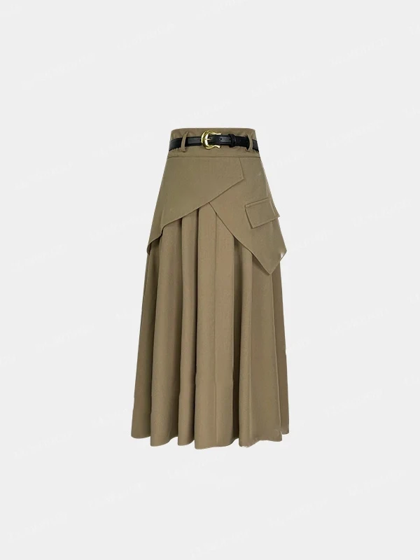 

High Waist A-Line Midi Skirt Asymmetrical Hemline Slimming Hip Coverage French Sle Polyester Fiber Busin Ci Commute Pa...