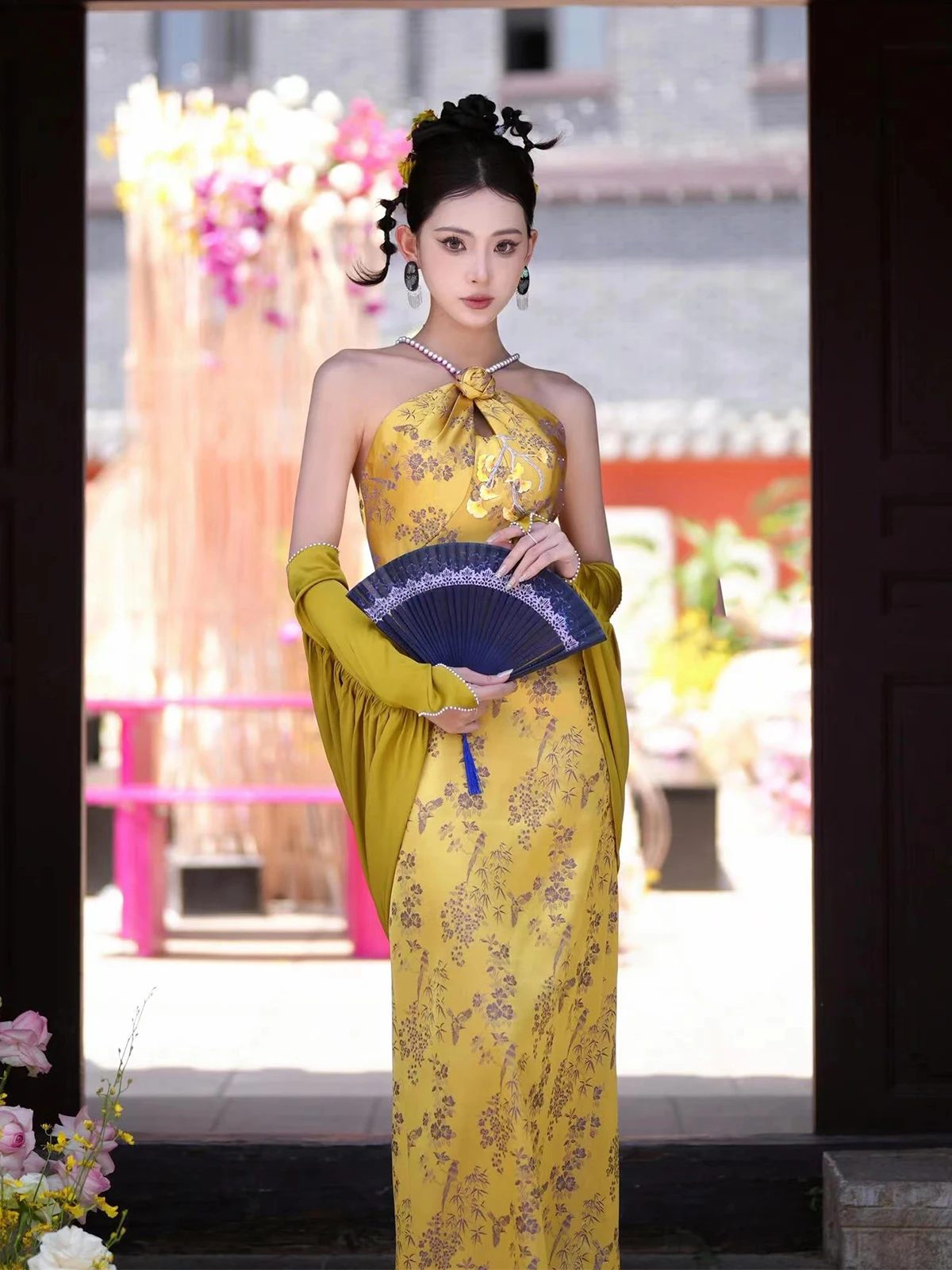 

Yellow Qipao Dr Wedding Morning Robe for Women Engagement Par Long Evening Gown Slim Fit Vintage Sle No Sve