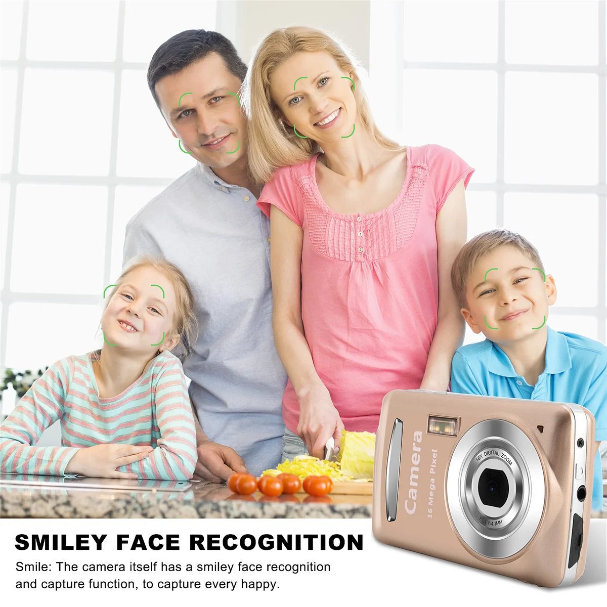 

Digital Camera,Portable Cameras 16 Million HD Pixel Compact Home Digital Camera for Kids Teens Seniors Golden jasmine