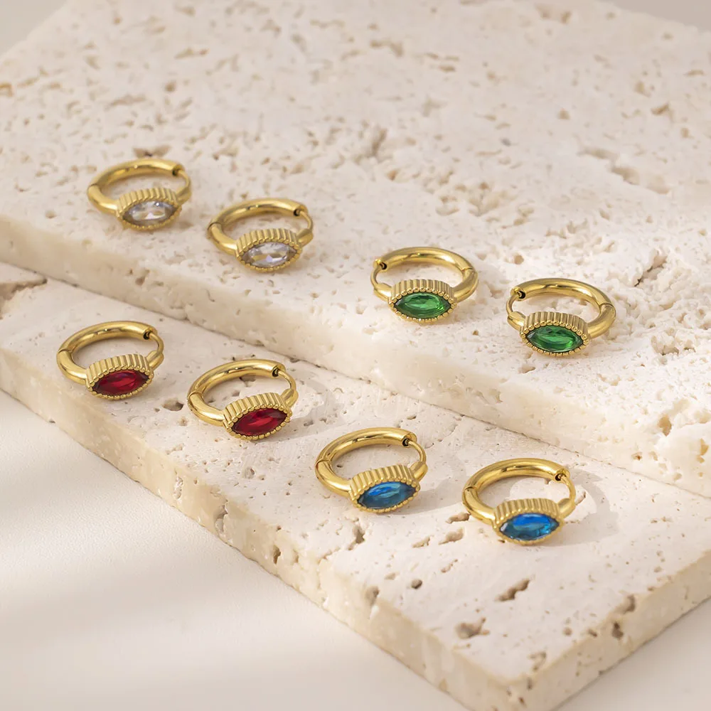 

YHTOT Simple Classic 18K Gold Color Plated Ear Rings Red Horse Eye Zircon Earrings Women's Jewelry Gift for Her