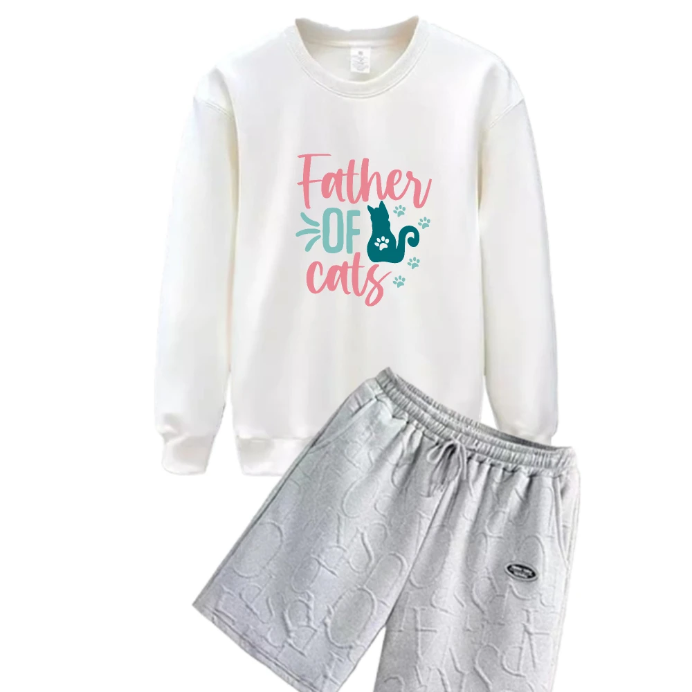 

2025 Men Long Sleeve Casual T-Shirt Spring And Autumn Green kitten pattern print Gym Sets Comfortable Fit Breathable Fabric set