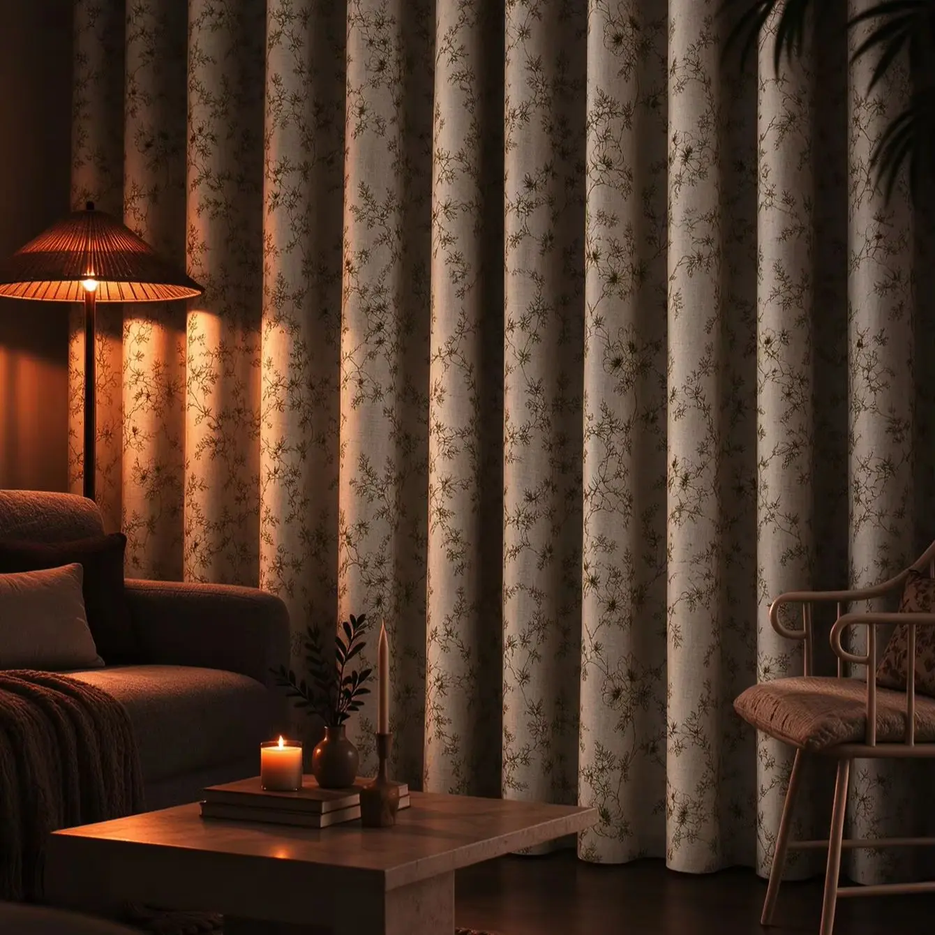 2pcs Blackout Curtains, Vintage Floral Botanical Vine Print, Linen Look Fabric, Farmhouse French Country Style, 3-Layer Composite Fabric Thermal Insulated Privacy Drapes, Grommet Top, for Bedroom Living Room Patio Porch, Machine Washable, Green Floral Pri