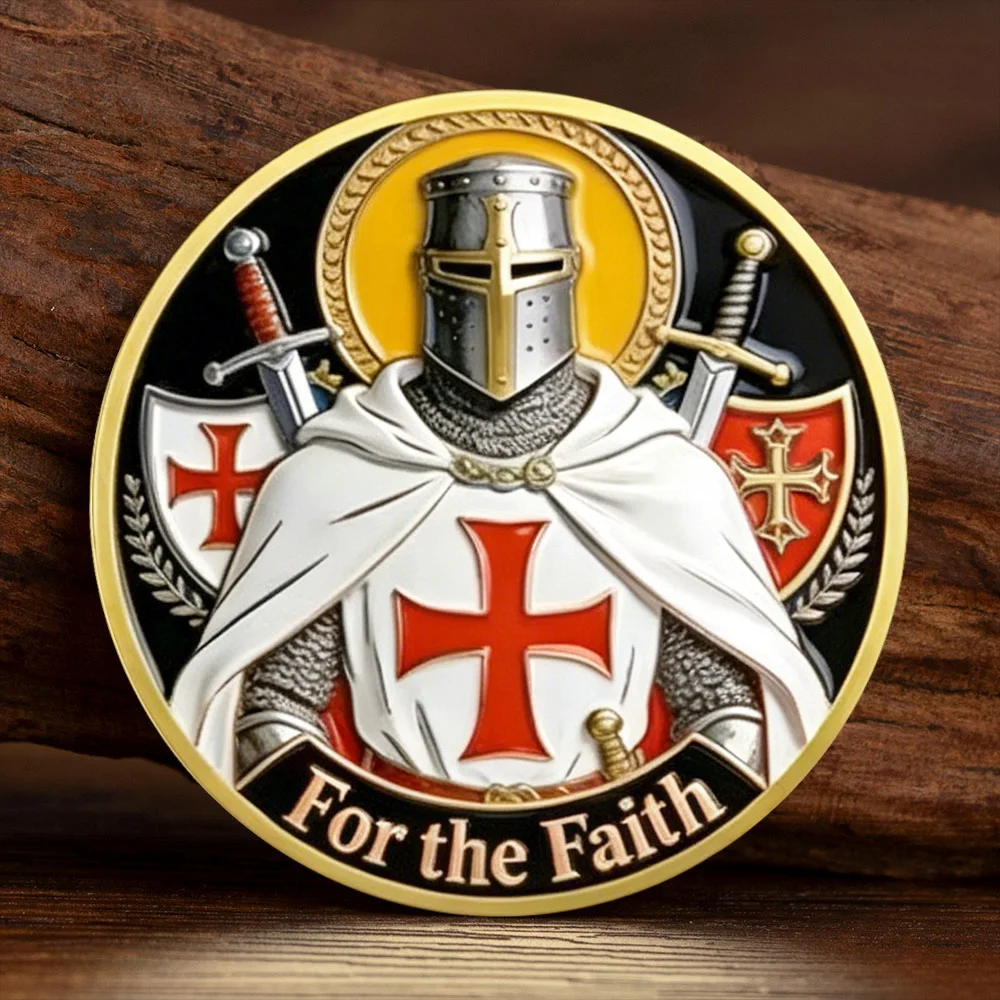 2D Gold Plated Commemorative Coin for Templar Knights Stand Firm in The Faith Collection Coin