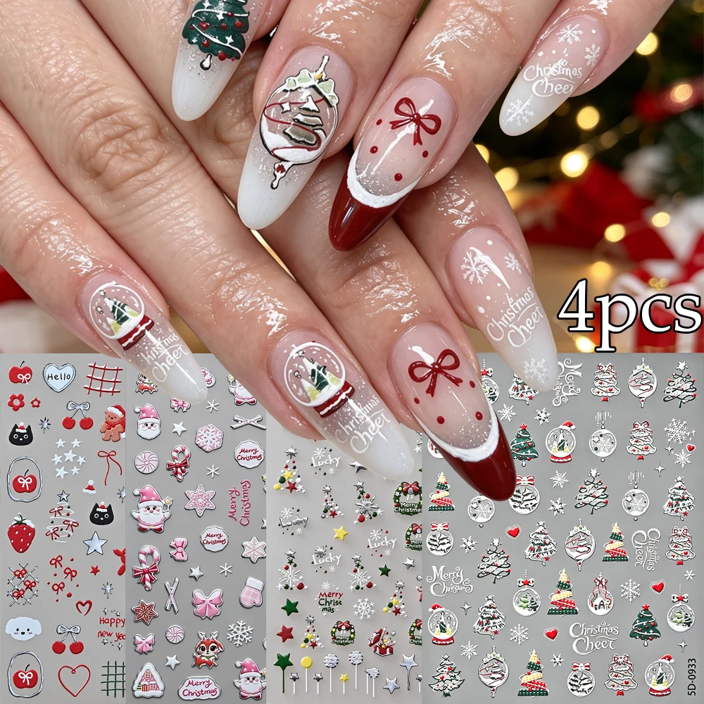 4pcs/set Christmas Snow Globe Snowflake Nail Stickers Round Wreath Polka Dots Merry Christmas Nail Decals Festival Decorations