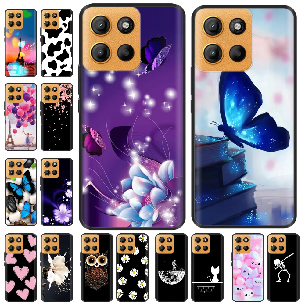 

Phone Case For Motorola MOTO G15 Power Cover Soft Black Silicon Painted Cases Cat Flowers For Moto G15 MotoG15 Power Back Cover