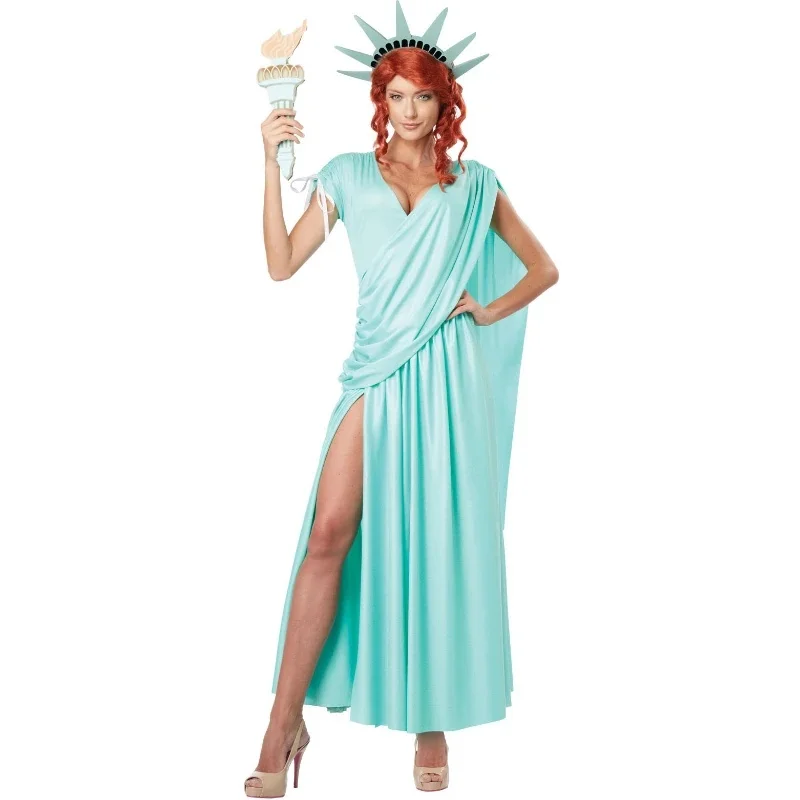 Disfraz de Halloween para Adulto, Dama Estatua de la Libertad, Túnica Griega, Disfraz de Cosplay, Antorcha, Disfraz de Fiesta Romana Antigua, Belleza ZTI18V