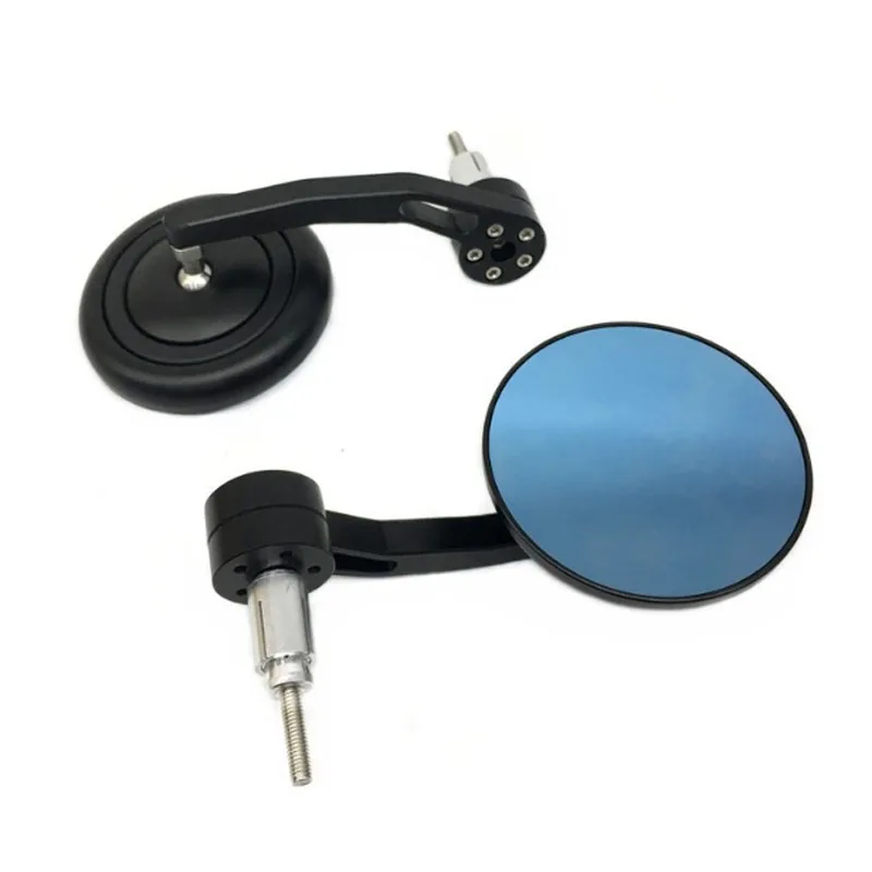 7/8" 22mm Lenkerendenspiegel, blendfreies, rundes, blaues Glas, mattes Schwarz, Motorrad-Rückspiegel für Honda, Kawasaki usw. – Detail 4