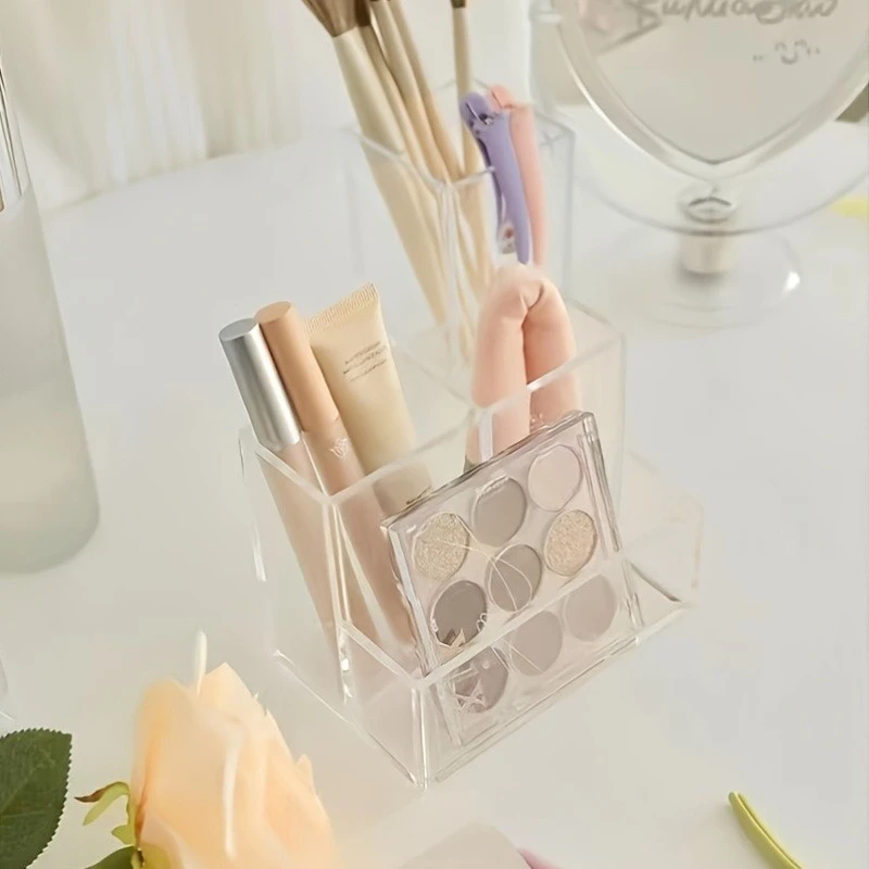 Transparent 3-Compartment Pens Holder Acrylic Desk Organizer Pens Pencils Markers Desktop Storage Box for Office School Supplies view 4
