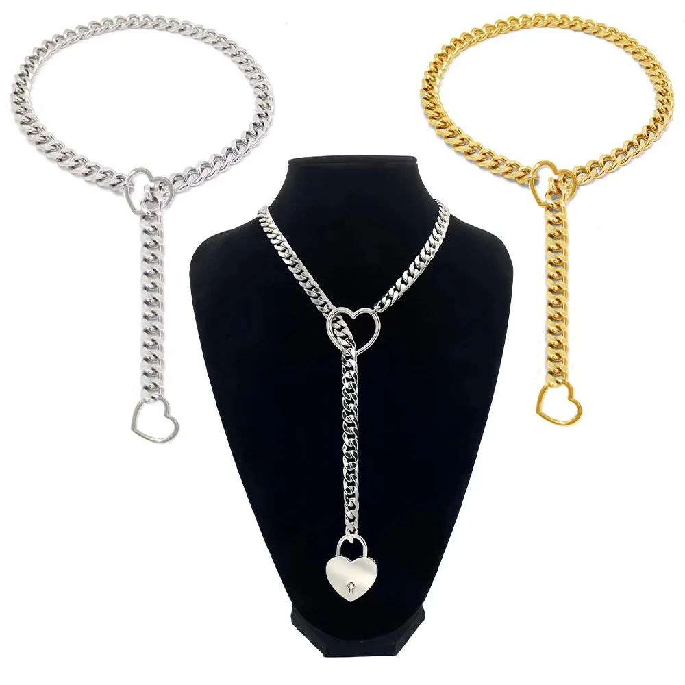 Catena antiscivolo per donna Slipchain Collare girocollo Collana a catena a cuore Regali di gioielli a catena lunga cubana pesante