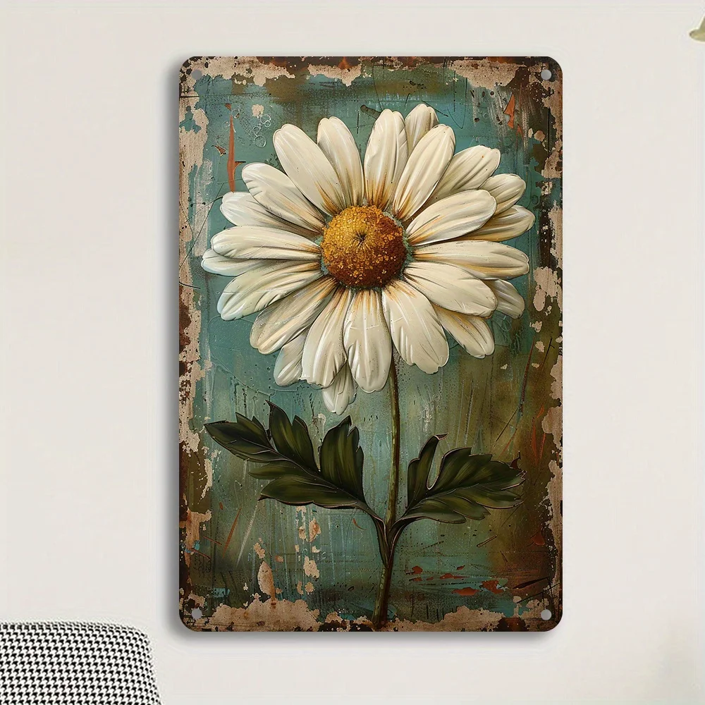 1PC Charming White Daisy Metal Iron Sign - Perfect for Home Bar, Cafe or Living Room Decor - Durable Aluminium Wall Art Gift