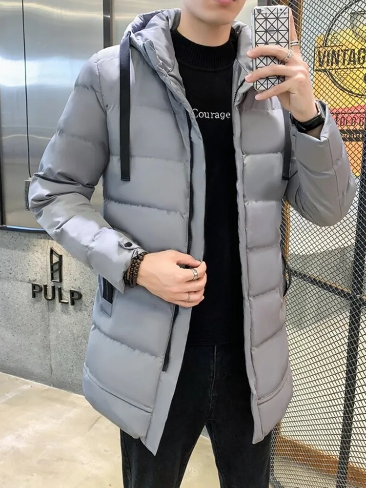 2024 Winter New Fashion Solid Color Long Down Coat Men\'s Casual Loose Thick Warm High Quality Large Size Cotton-Padded Jacket