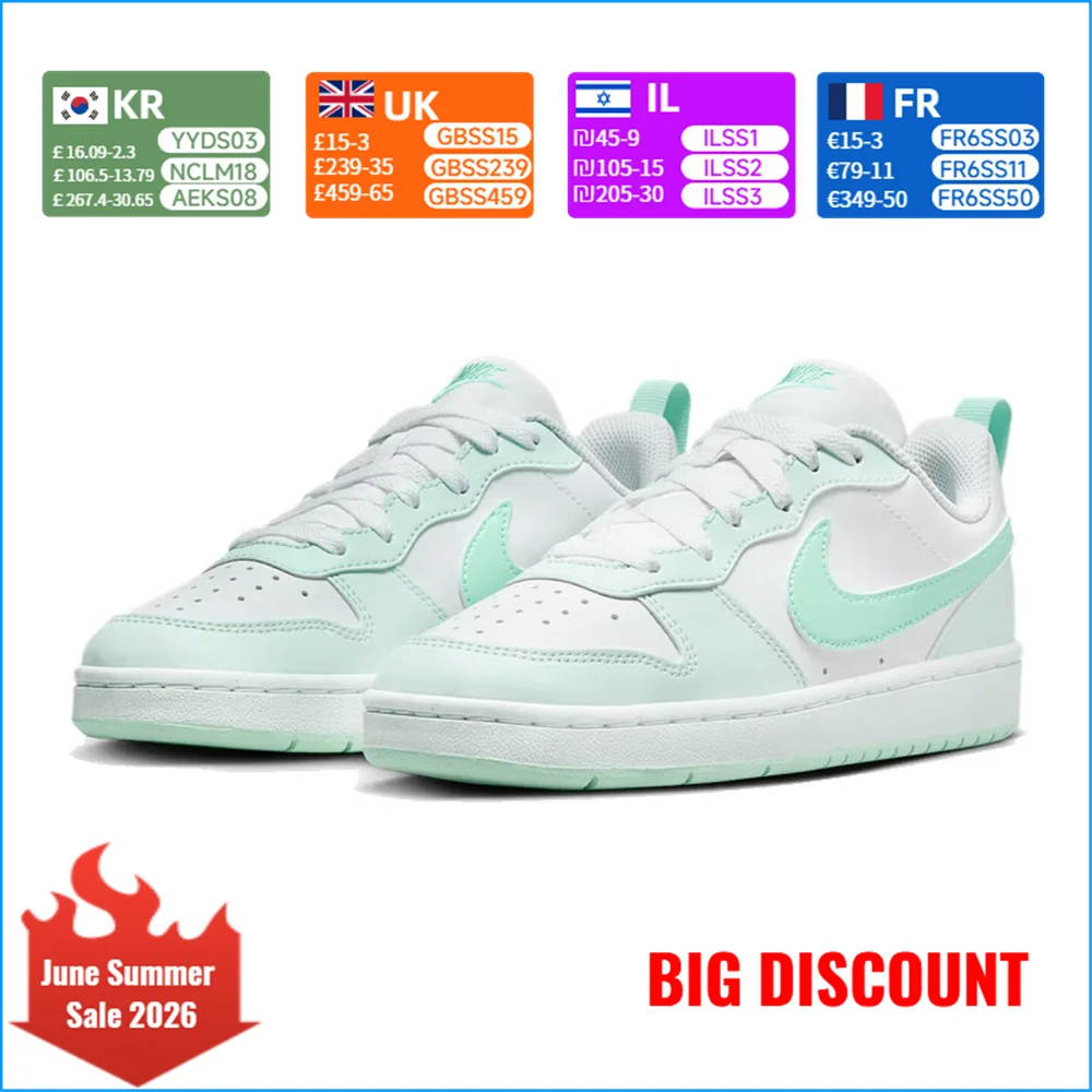 Zapatillas Nike (NIKE) COURT para mujer: de caña baja, informales, modernas, a la moda, antideslizantes, duraderas – Blanco y verde menta FZ3539-100