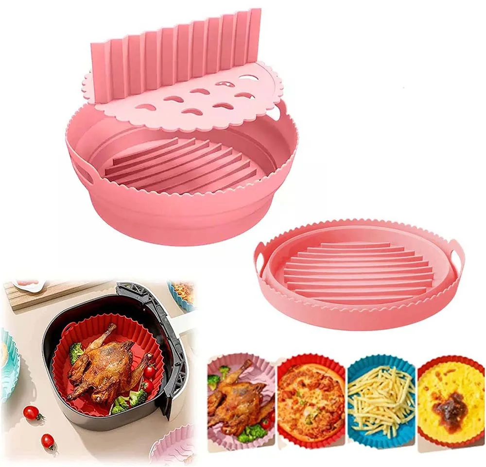 Freidoras de aire de silicona, bandeja para horno, Pizza, pollo frito, Airfryer, cesta de silicona, accesorios reutilizables para revestimiento de sartén
