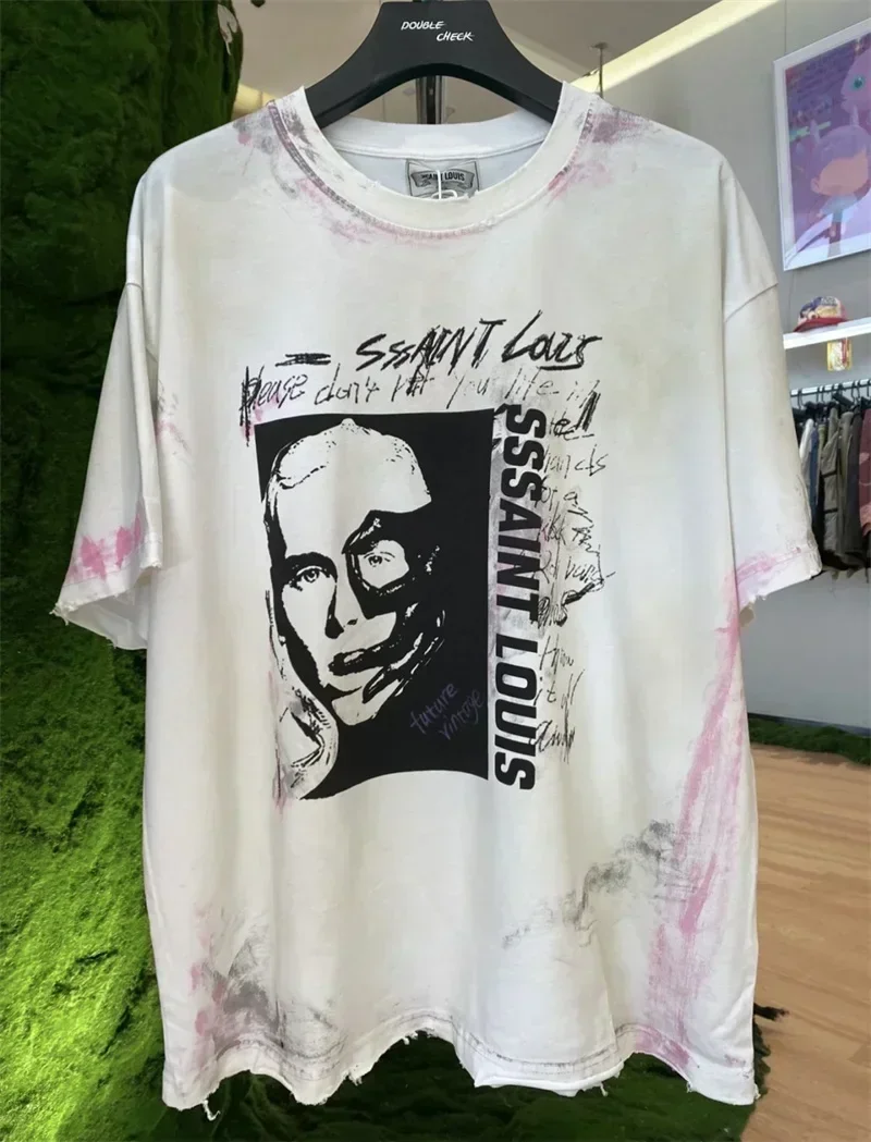 

25ss Vintage Washed Saint Michael T Shirts For Men Women 1:1 Best Quality Pure Cotton Oversized T-Shirts