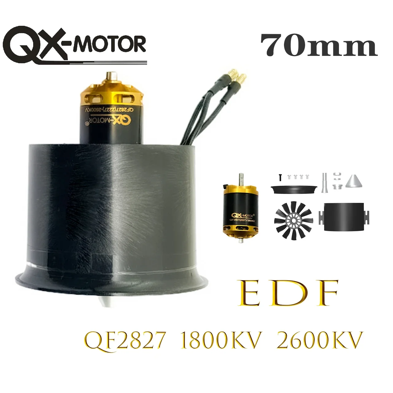 QX-Motor Całkowicie drut miedziany Silnik bezszczotkowy 70 mm EDF12 Ostrza QF2827 z 60A 80A ESC do zdalnie sterowanego samolotu zabawkowego RC