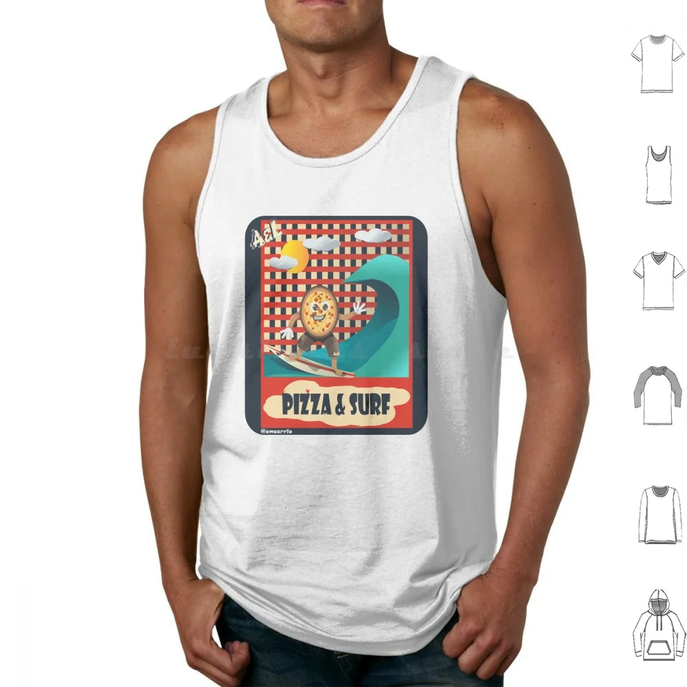 Pizza And Surf Tank Tops Print Cotton Pizza Surf Cartoons Pizza Cartoon Surf Surfing Food Quick Extreme Delicious