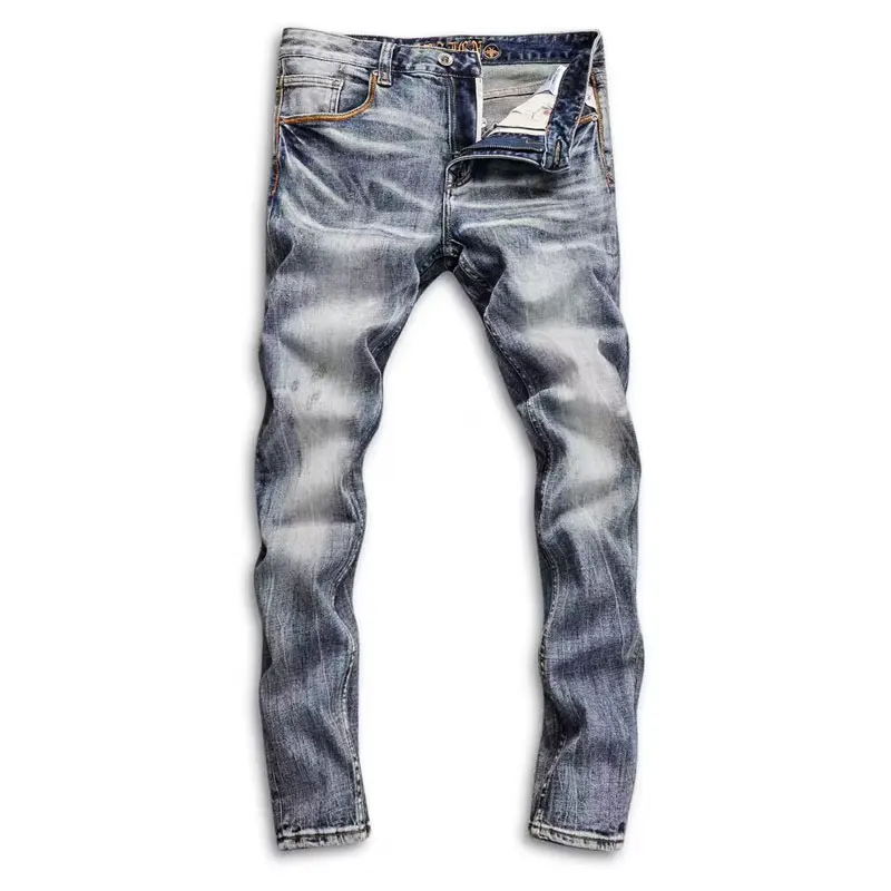 Fashion Designer Men Jeans Trendy Trousers High Quality Retro Blue Elastic Slim Fit Vintage Jeans Men Casual Denim Pants Hombre