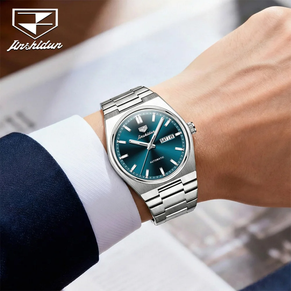 JSDUN 8996 Luxury Automatic Mechanical Watches Men Stainless Steel Waterproof Date Week Business Wristwatch Big Dial Reloj view 4