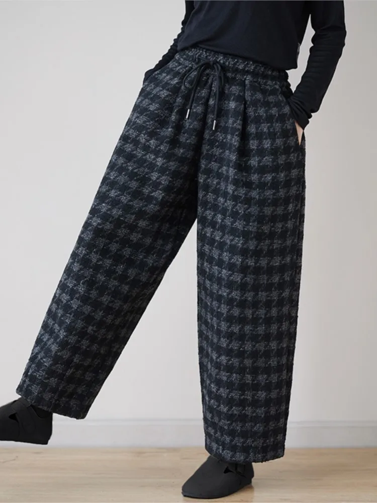 Houndstooth Plaid Print Modne spodnie damskie Oversized Elastic High Waist Winter Harem Pant Women Casual Loose Woman Pants