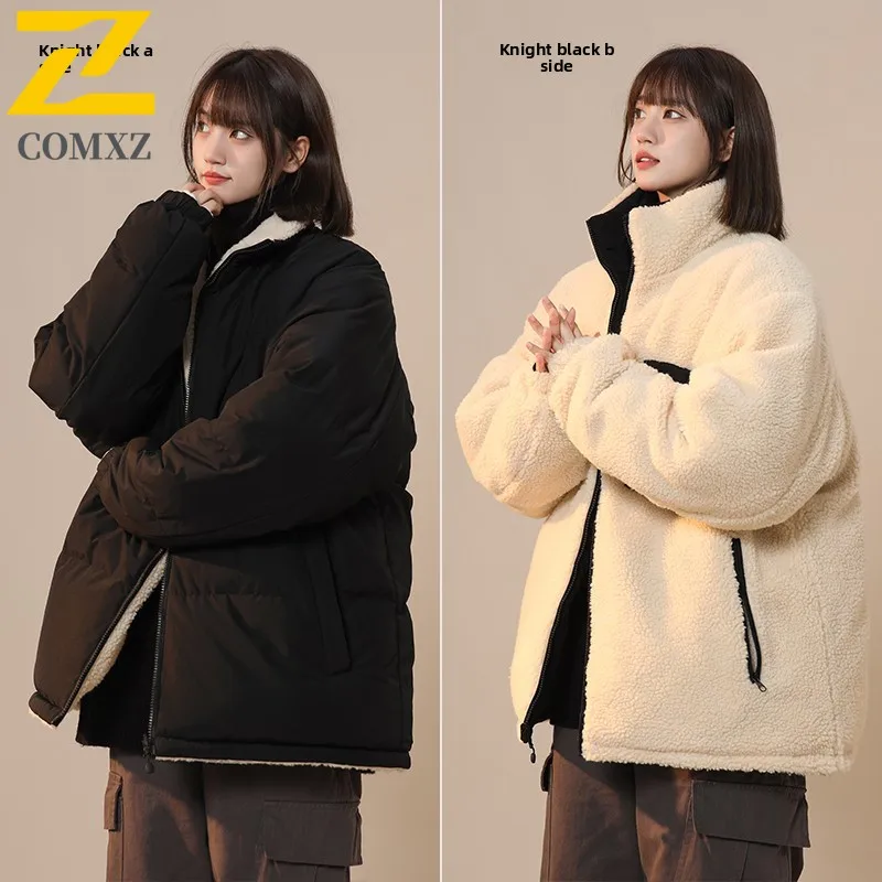 

COMXZ Men Padding Coat Reversible Cotton Padded Jacket With Fleece Lining For Outdoor Hiking Skiing Warm Windproof Bread Jacket