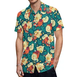 Camiseta havaiana masculina de manga curta, estampa de ovelha 3D, roupas de praia soltas, camisas grandes, verão