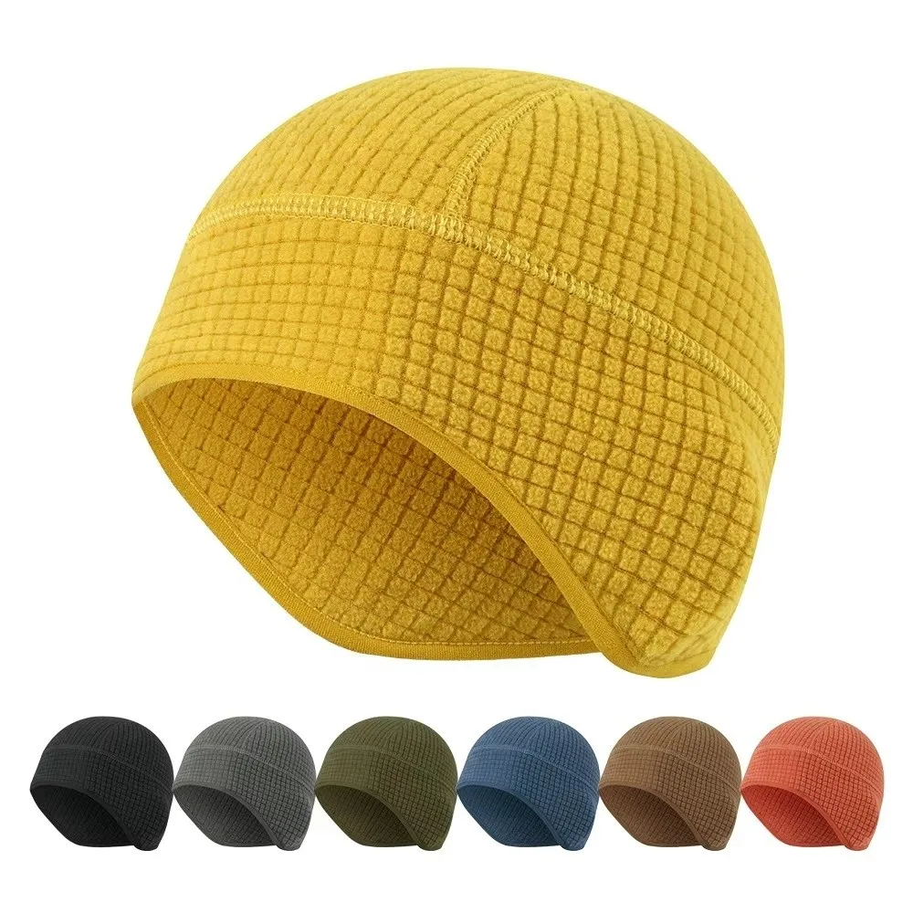 Unisex Autumn Winter Cycling Earflap Grid Fleece Ski Helmet Liner Beanie cap Windproof Stretchy Thermal Skull Cap
