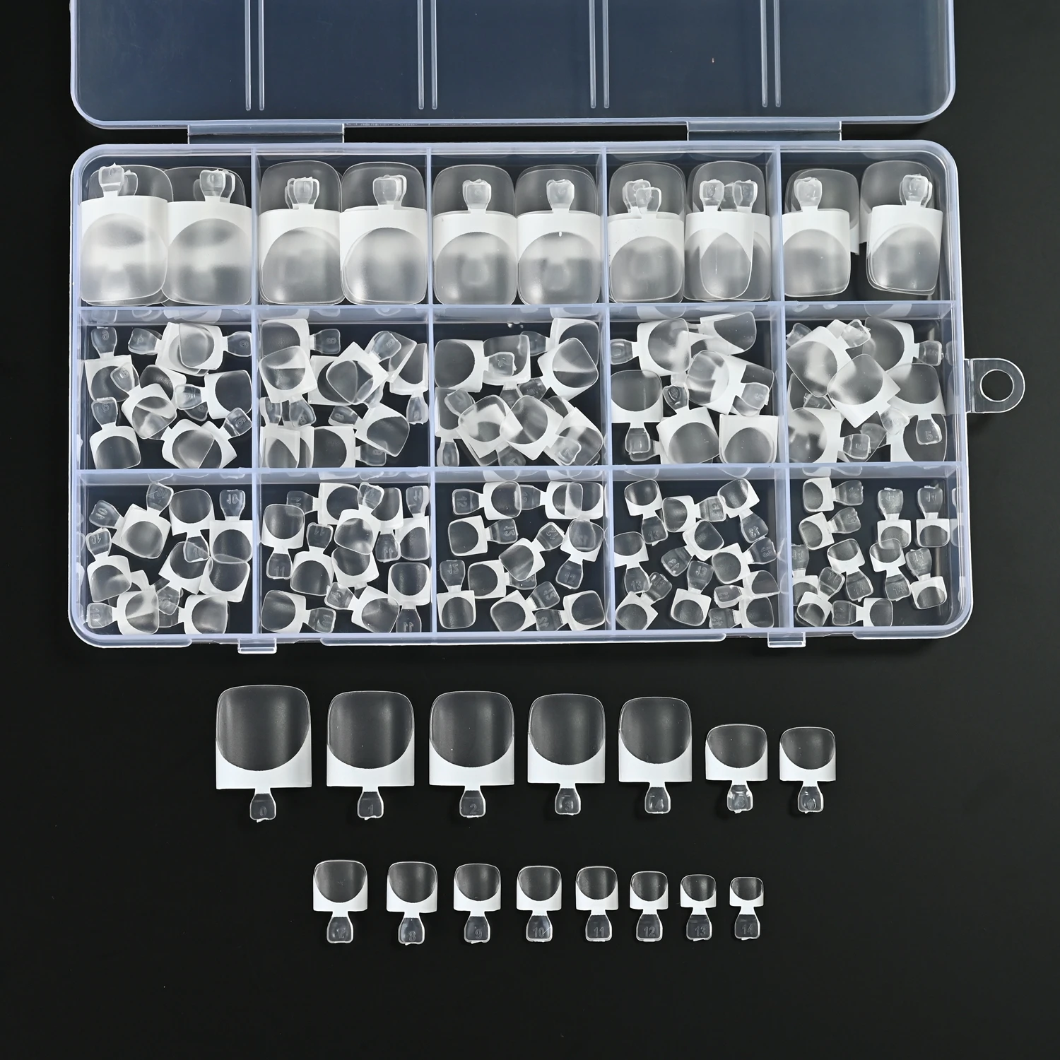 150Pcs 15Sizes Clear French Press On Toenails Short Square Fake Toe Nails White Edge Design Summer Beach Daily False Foot Tips 1