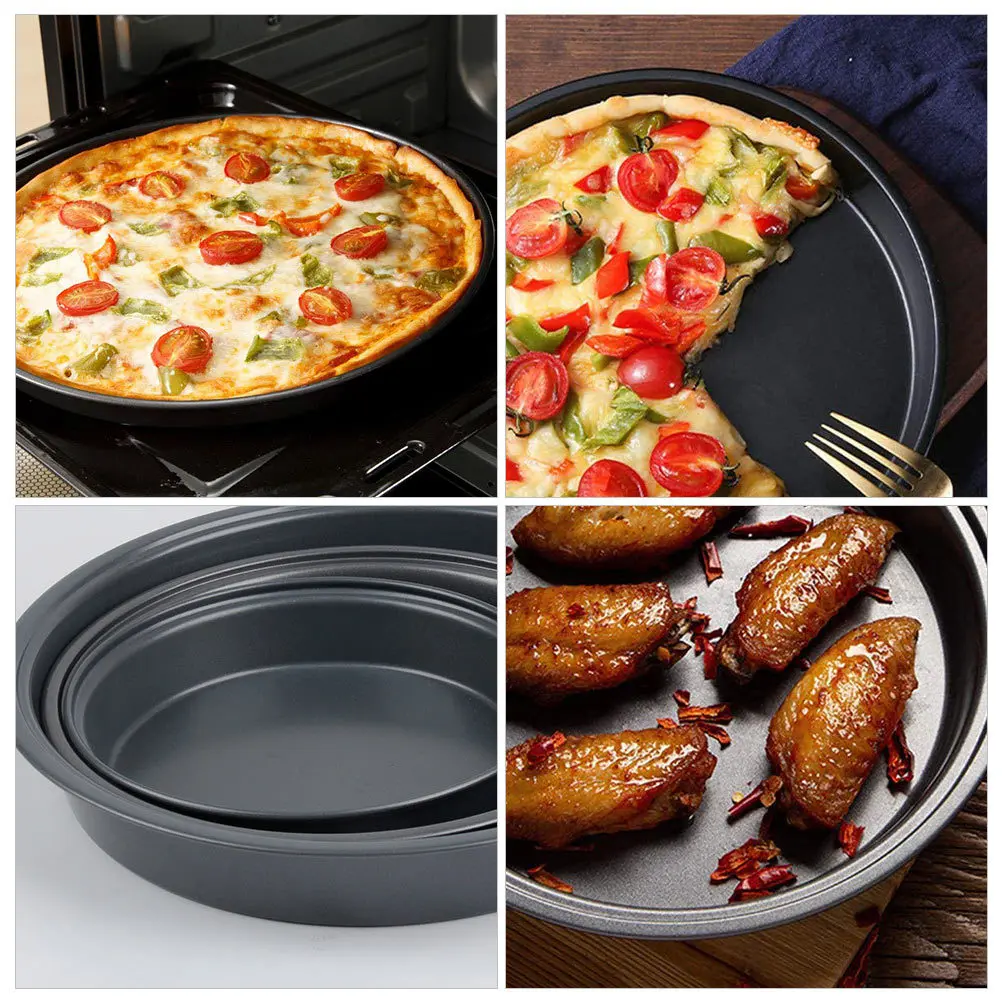 

2Pcs Carbon Steel Baking Pan Round Food Serving Plate Large Capacity Easy Clean Kitchenware for Family Gathering Healthy Cooking