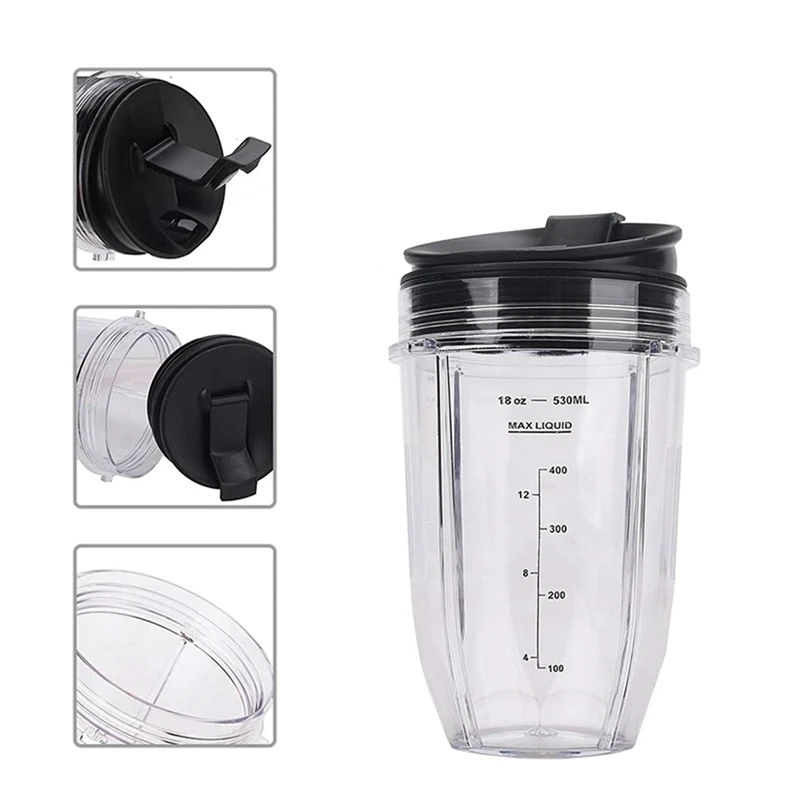 4 Pcs 18Oz Replacement Ninja Blender Cups With Lid For Ninja Auto IQ BL480 BL642 BL450 BL682 BL480, BL490, BL640 BL680