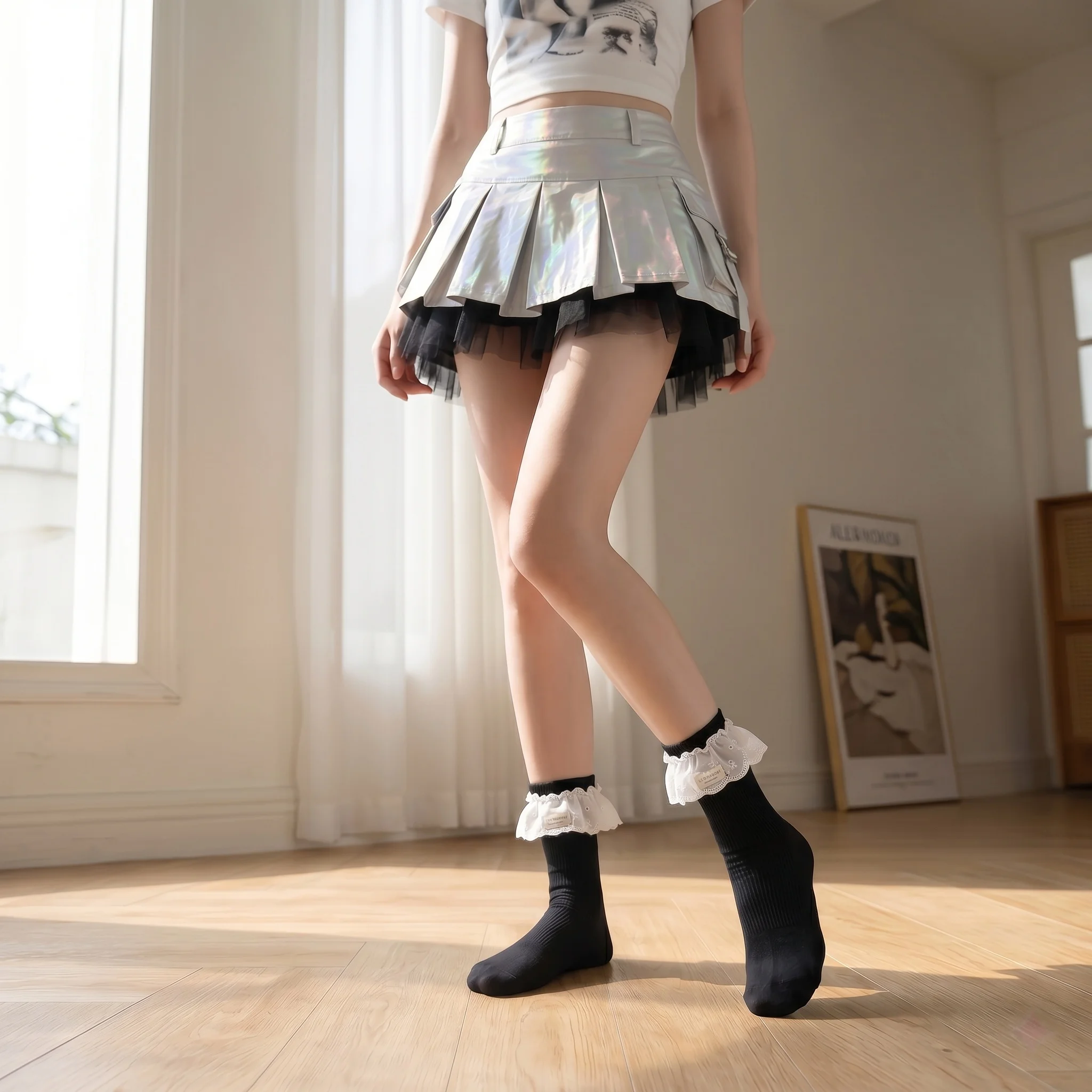 2026 Moon Girl Sweet White Lace Trim Over Knee Socks, Delicate Frilly Long Thigh High Hosiery For Women, Soft See-Through Long Leg Socks, Cute Girly Daily Matching Fashion Socks With Elegant Lace Edge For Teen Girls.