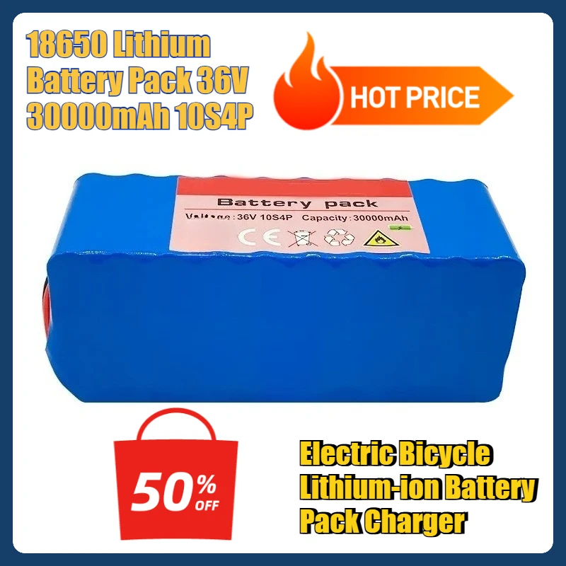 

18650 Lithium Battery Pack 36V 30000mAh 10S4P Electric Bicycle Lithium-ion Battery Pack Charger