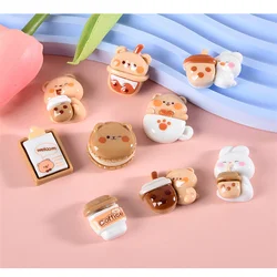 10-20Pcs Cartoon Milk Tea Bear Rabbit Flat Back Resin Cabochon Kids Hairpin DIY Headwear Accessories Scrapbooking Craft Supplies