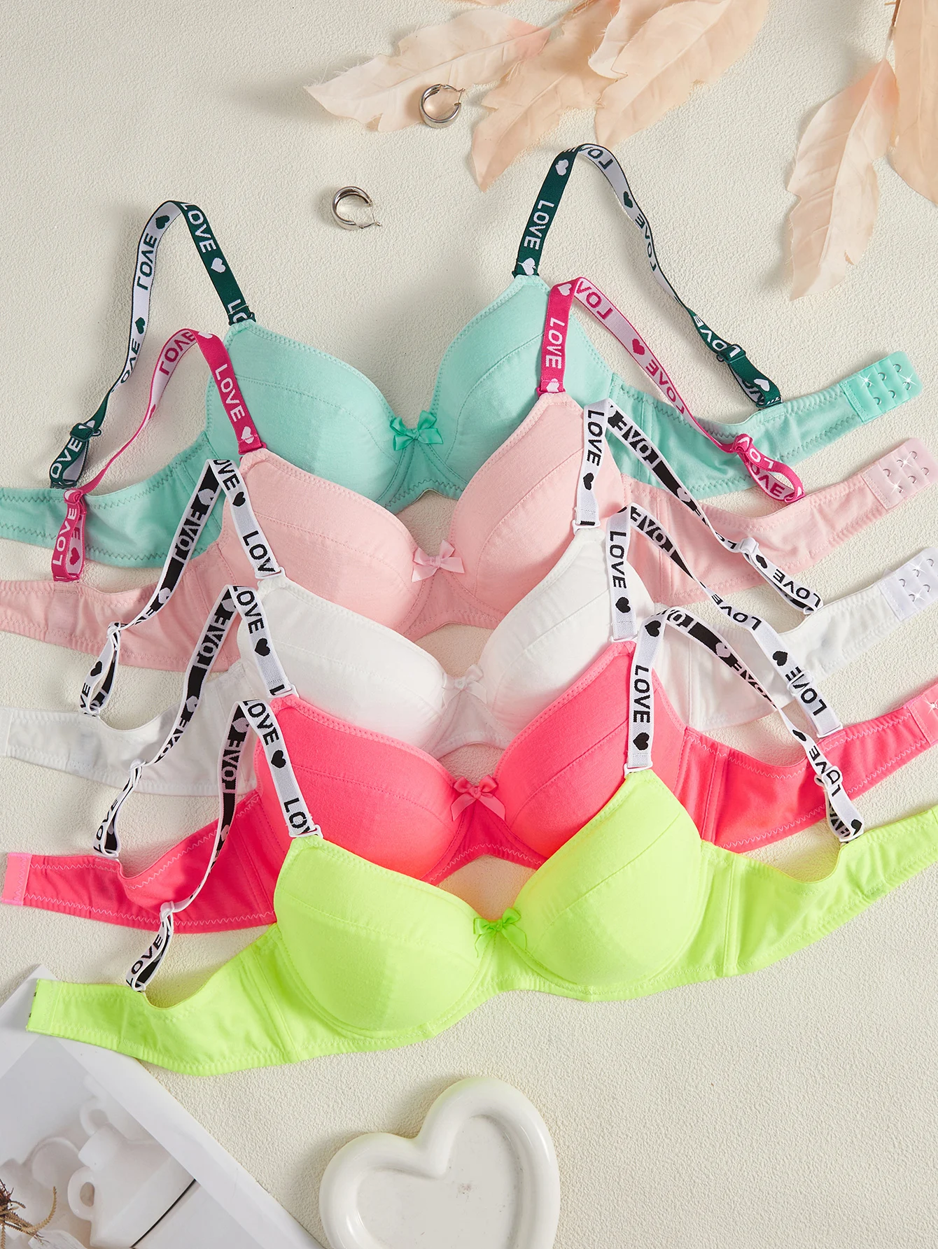 5PCS Dopamine Color Push up Bras Women Adjustable Letter Strap Basic Underwire Bra Stylish Thin Cup Lingerie