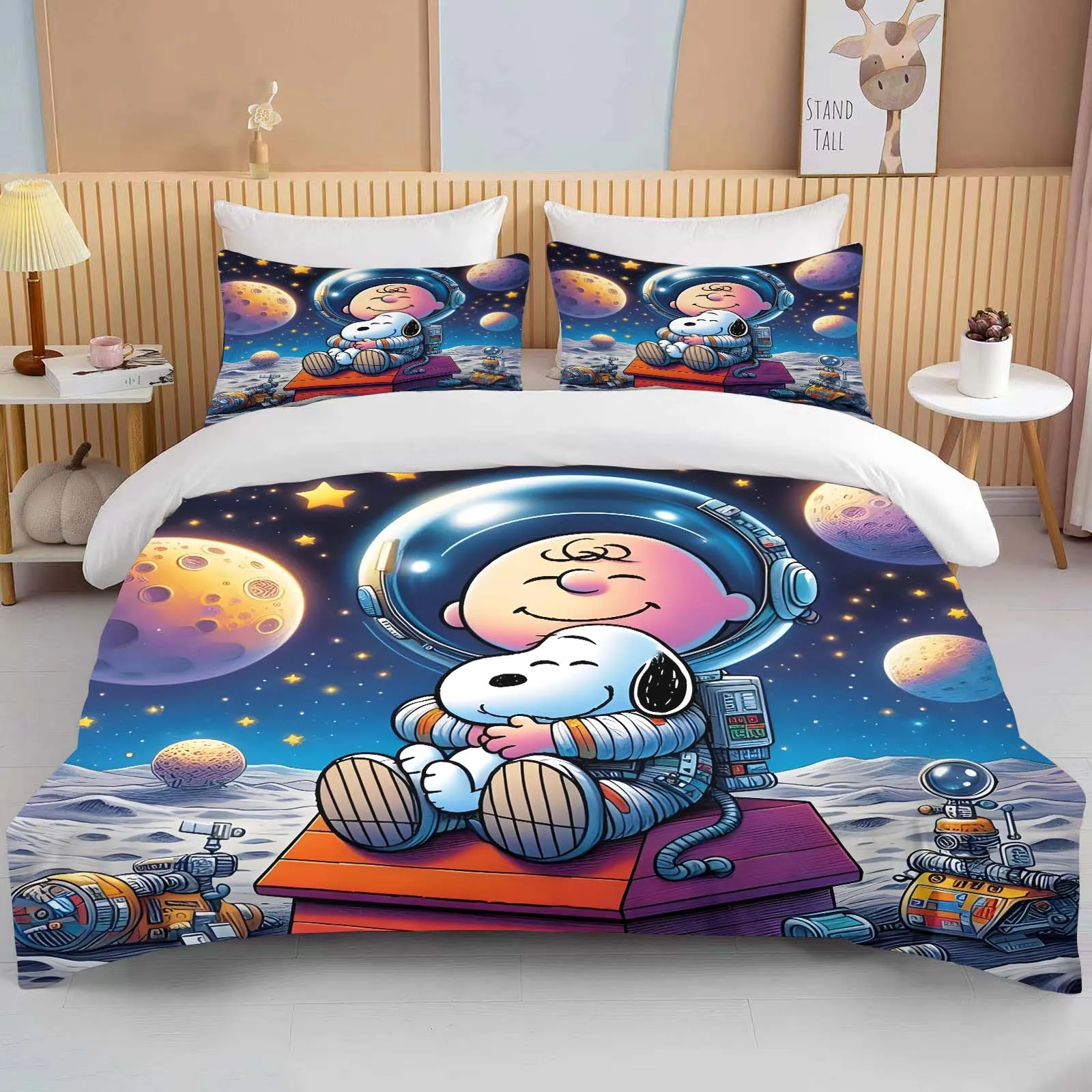 10 Sizes MINISO Snoopy Printed Soft Bedding Set Cartoon Duvet Cover Comforter Pillowcase Boys Girls Children Bedding Set Luxury