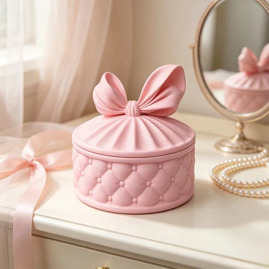 Three-Dimensional Bow-Shaped Top Cover with Diamond Texture Jewelry Box, Decorative Jewelry Storage Box with Ambiance, Multi-Functional Storage for Hair Accessories, Rings, and Mini Makeup Items