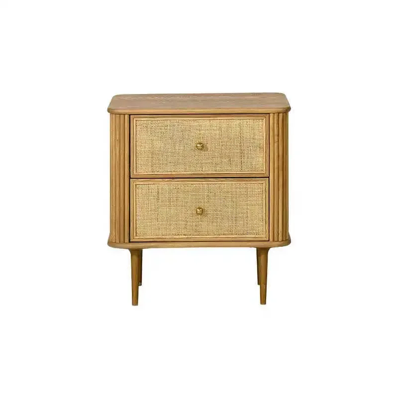 طاولة بجانب السرير من الخشب الصلب الاسكندنافي، درج مزدوج، بسيط وحديث، إقامة منزلية لغرفة النوم المنزلية، درج بجانب السرير، صندوق تخزين #1