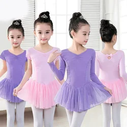 Ballett Kleid Gymnastik Trikots für Mädchen Kinder Kurzarm Ballett Dancewear Chiffon Röcke Kinder Bowknot Dance Trikots