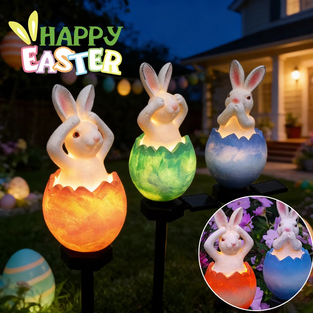 

Солнечная лампа-кролик с яйцом, водонепроницаемая, для наружного использования, светодиодное ландшафтное освещение для газона, дорожек, двора и патио
