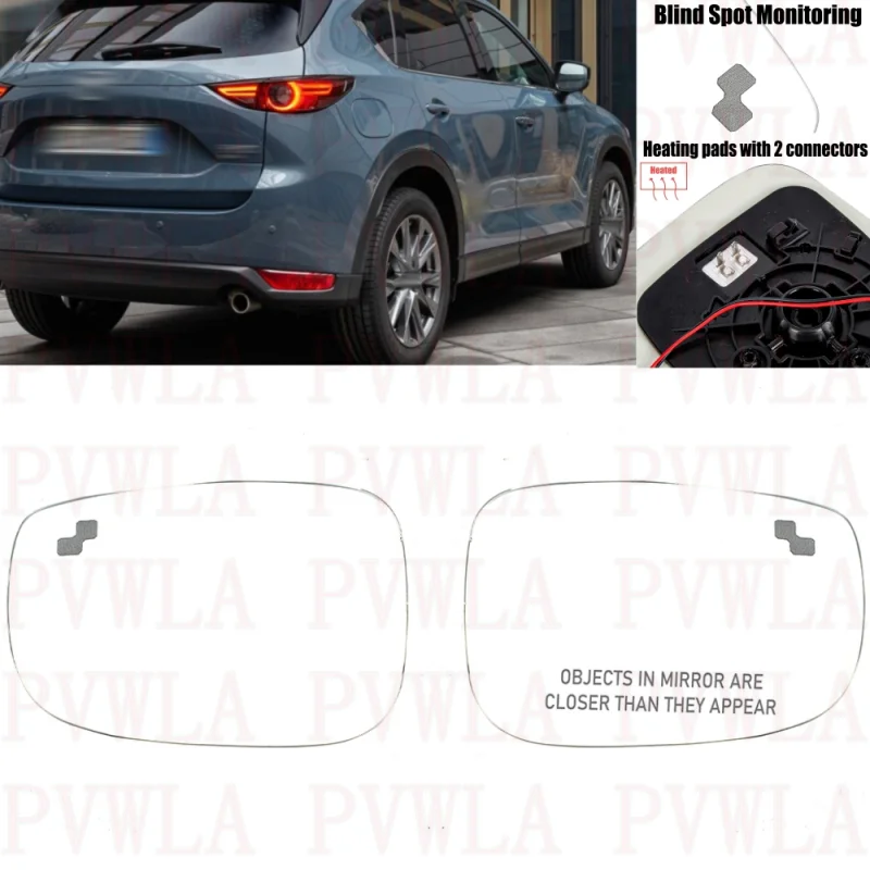 Pair Left And Right Heated Blind Spot Reversing Mirror Glass For Mazda CX-5 2017 2018 2019 2020 2021 2022