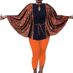 Africa Dresses Women Bat Sleeve Drawstring Bazin Riche Dashiki Shawl Top African Print Blouse Shirt Plus Size Clothes SP035