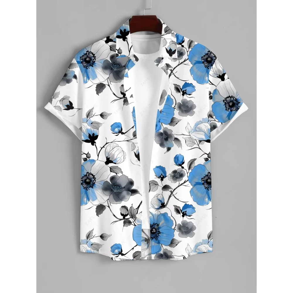 

Summer Hawaiian Shirt 3D Printed Colorful Plant Men Clothing Fashion Beach Short Sleeve Blouse Fashion Oversized Men's Shirts