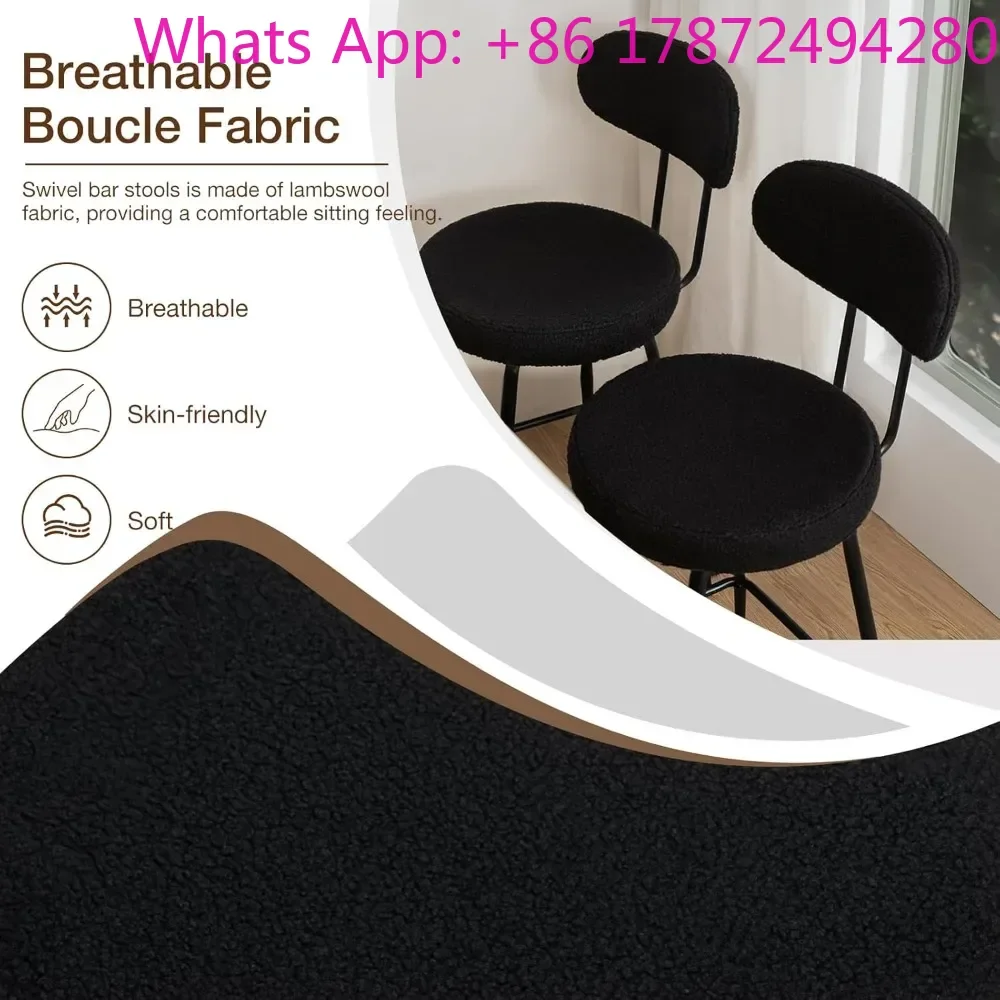 Set of 3 Boucle Barstools 26'' Upholstered Modern Counter Barstools with Back Metal LegsBar