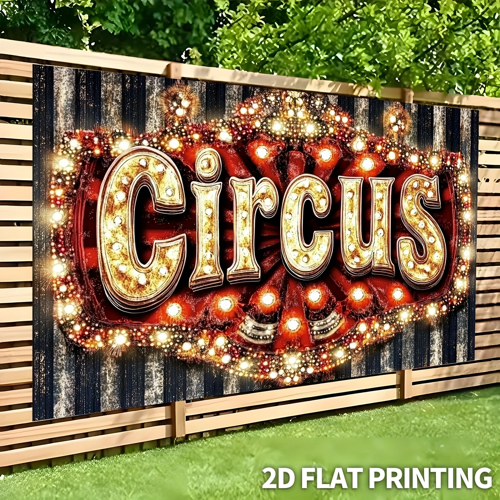 2D plano, 1 pieza de tela de fondo de fiesta de festival con logotipo de bombilla de circo retro, tela de fondo con temática de circo retro