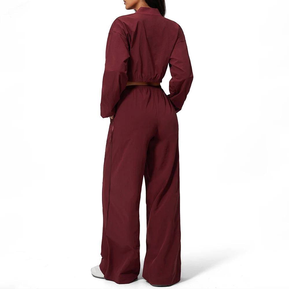 2PCS Yoga Suit Women Outdoor Sun Protection Fitness Suit Breathable Sports Clothes Female Zipper Cycling Coat Wide Leg Pants