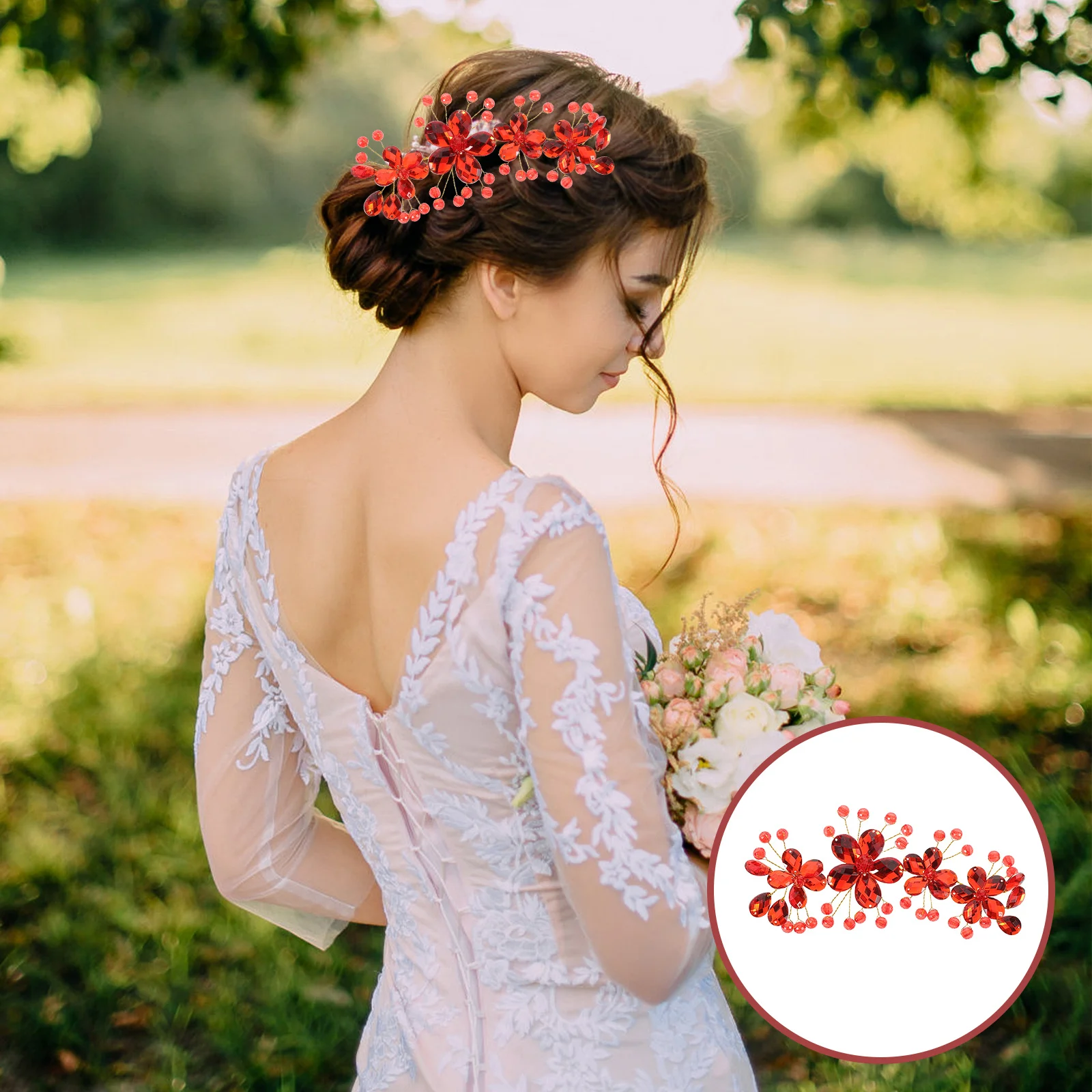 

Bridal Crystal Burgundy Headpiece Teardrop Flower Wedding Hair Vine Bridal Hair Accessories for Women Prom Evening Party