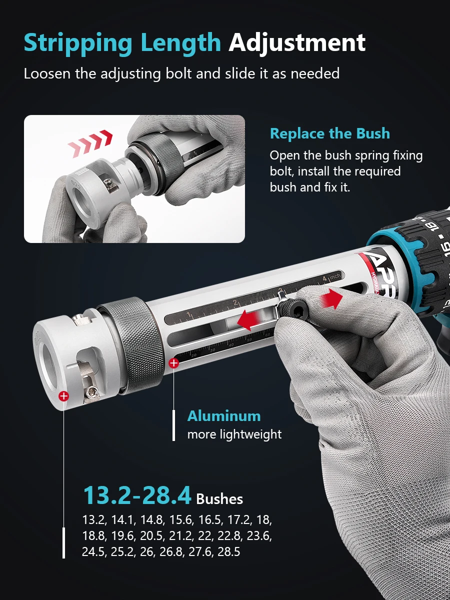 أداة تجريد الكابلات الكهربائية للبطارية EXB50-300 نطاق تجريد الأسلاك السريعة 50-300mm2